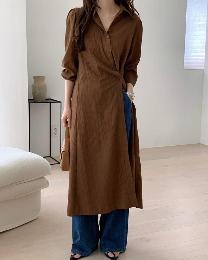 Updated Korean Chic Irregular Button-Up Midi Shirt Dress for Women One Size коричневый
Updated Korean Chic Irregular Button-Up Midi Shirt Dress for Women One Size коричневый