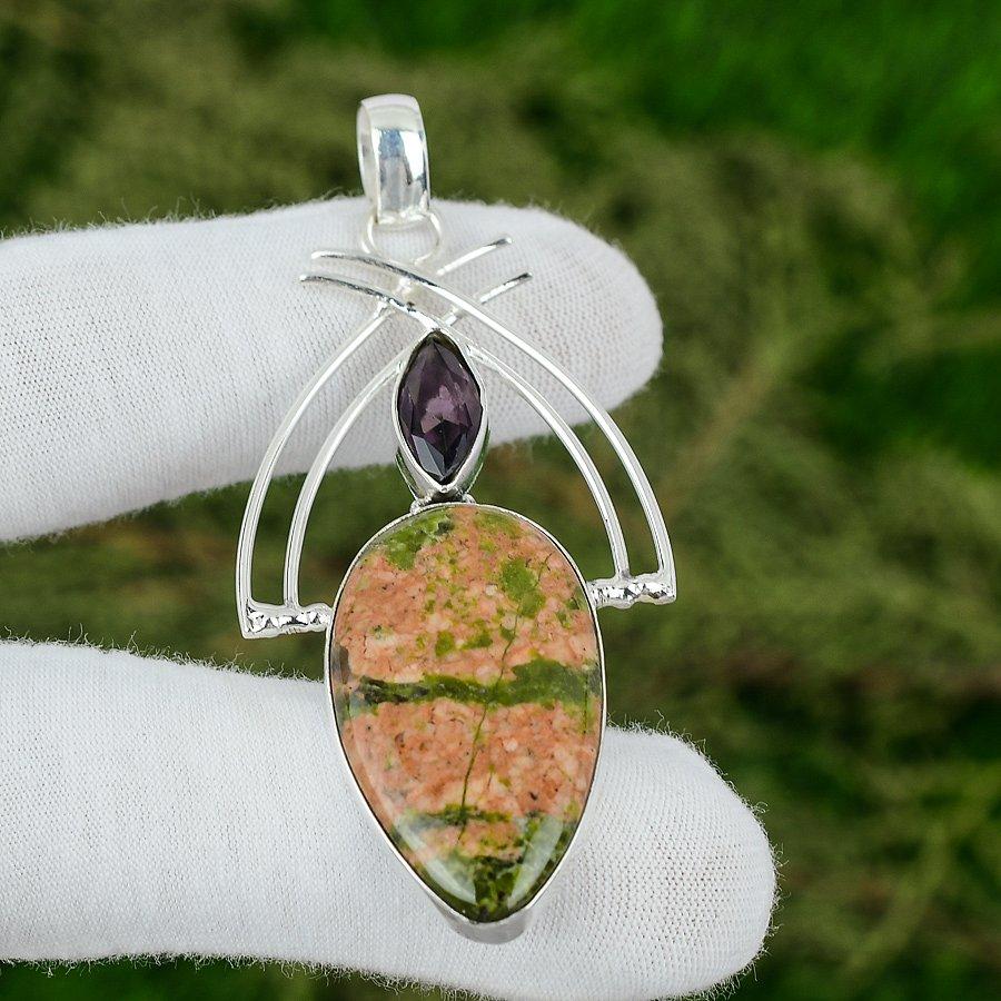 Pear Unakite Gemstone Amethyst Bezel Handmade Artisan Pendant Jewelry 925 Silver
Pear Unakite Gemstone Amethyst Bezel Handmade Artisan Pendant Jewelry 925 Silver