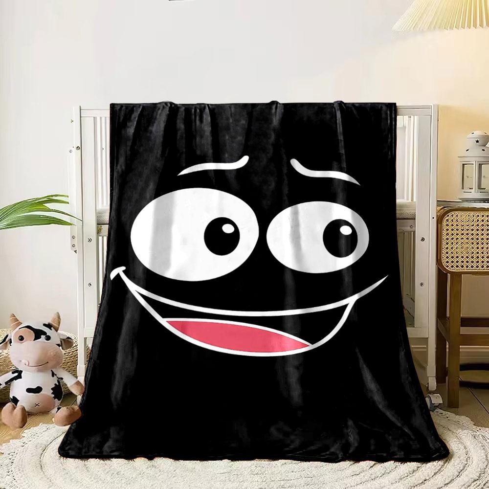 A cartoon-style smiling face with big eyes on a black background. for all seasons blanket lunch break throw gift 80cm x 120cm
A cartoon-style smiling face with big eyes on a black background. for all seasons blanket lunch break throw gift 80cm x 120cm