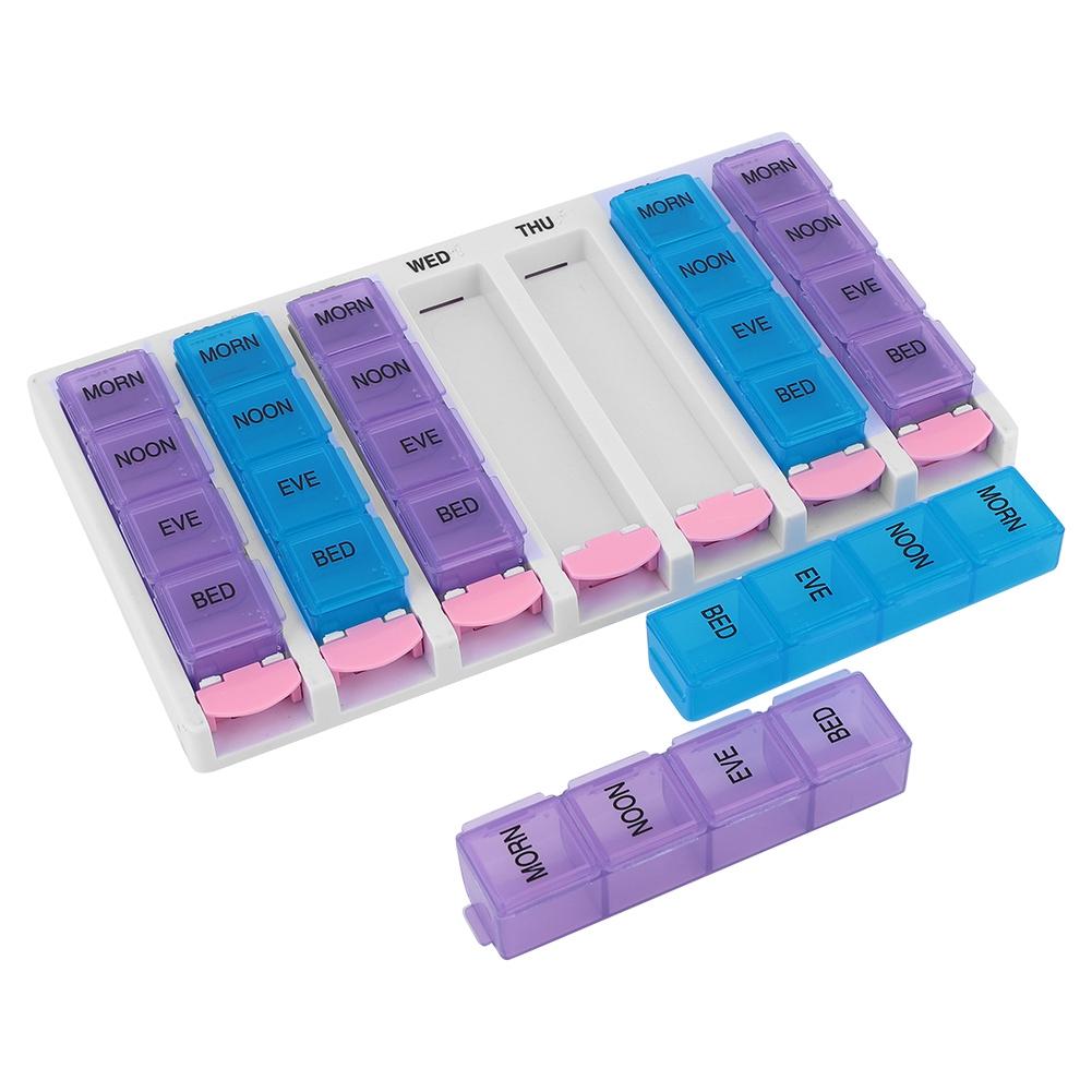 7 Days 4 Times a Day 28 Compartments Pill Box Medicine Organizer with Push Button (Blue Purple)
7 Days 4 Times a Day 28 Compartments Pill Box Medicine Organizer with Push Button (Blue Purple)