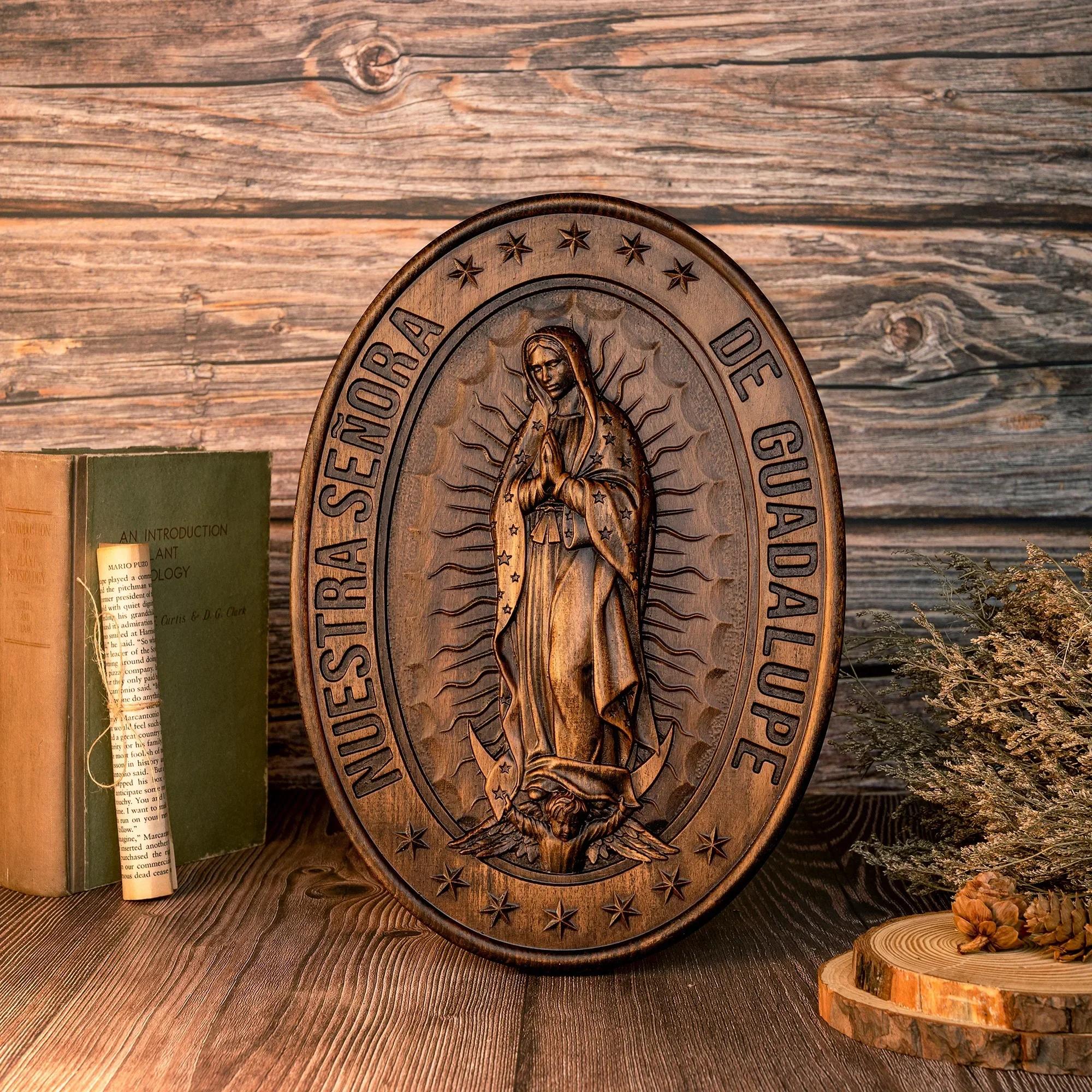 Vintage Religious Virgin Mary of Guadalupe Statue Oval Wood Carving Ornament Catholic Decor 35x25x2.5cm
Vintage Religious Virgin Mary of Guadalupe Statue Oval Wood Carving Ornament Catholic Decor 35x25x2.5cm