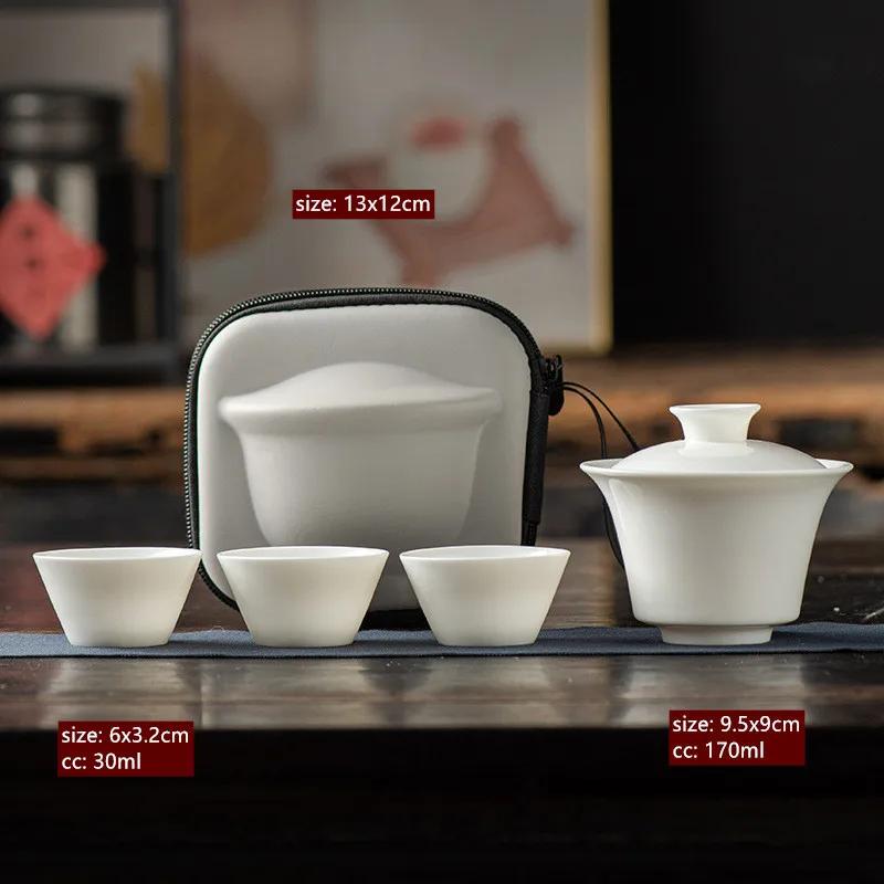 Exquisite Goat Fat Jade White Porcelain Travel Tea Set Portable Tea Infuser Gaiwan Tea Cup Set Outdoor Ceramic Teaware Supplies Five-piece Set
Exquisite Goat Fat Jade White Porcelain Travel Tea Set Portable Tea Infuser Gaiwan Tea Cup Set Outdoor Ceramic Teaware Supplies Five-piece Set
