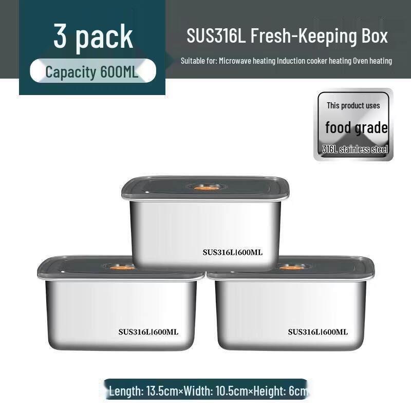 600ml Stainless Steel Food Storage Containers with Lids, 3-Pack
600ml Stainless Steel Food Storage Containers with Lids, 3-Pack