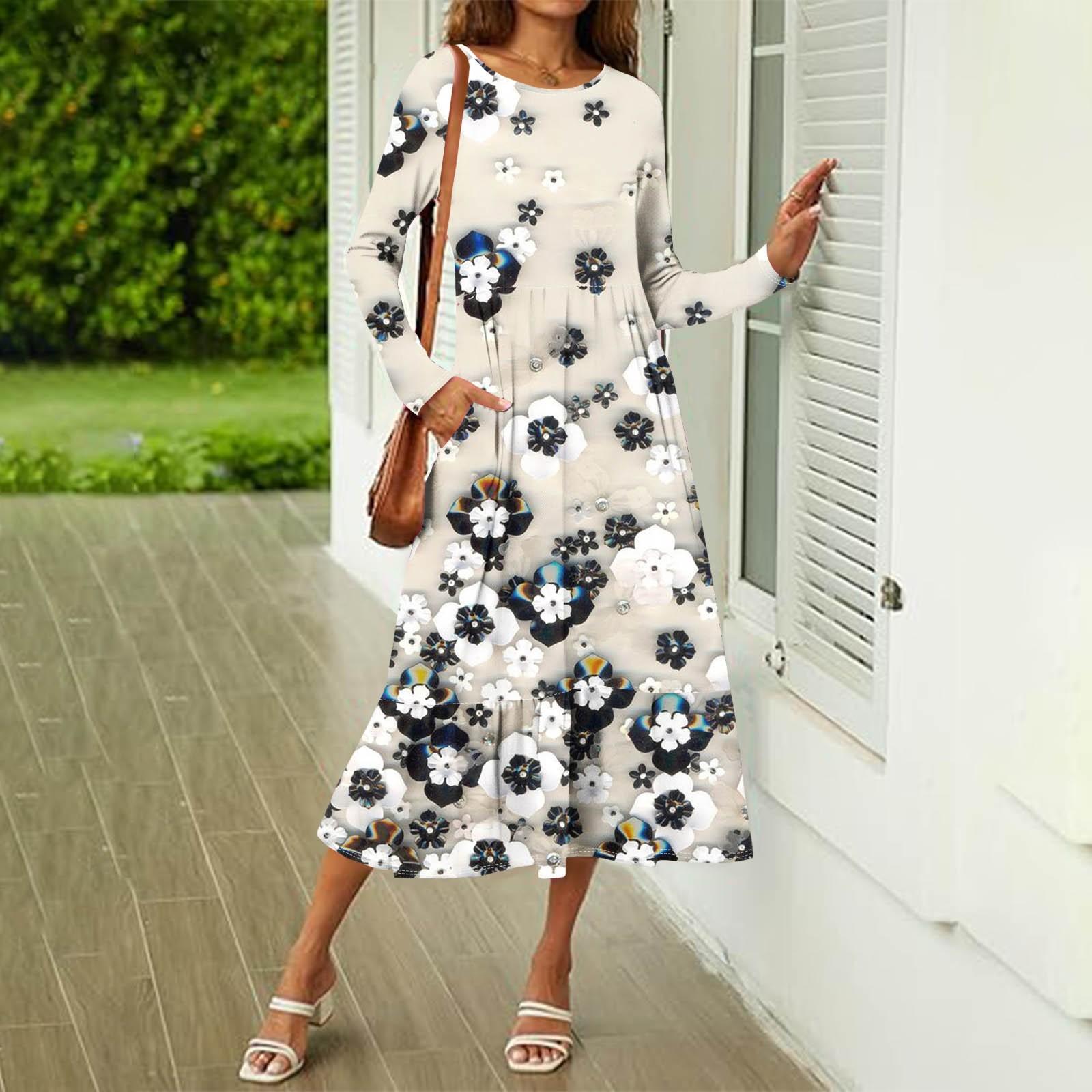 Women s Printed Casual Dress Spring Pocket Round Neck Long Sleeve Dresses L хакі
Women s Printed Casual Dress Spring Pocket Round Neck Long Sleeve Dresses L хакі