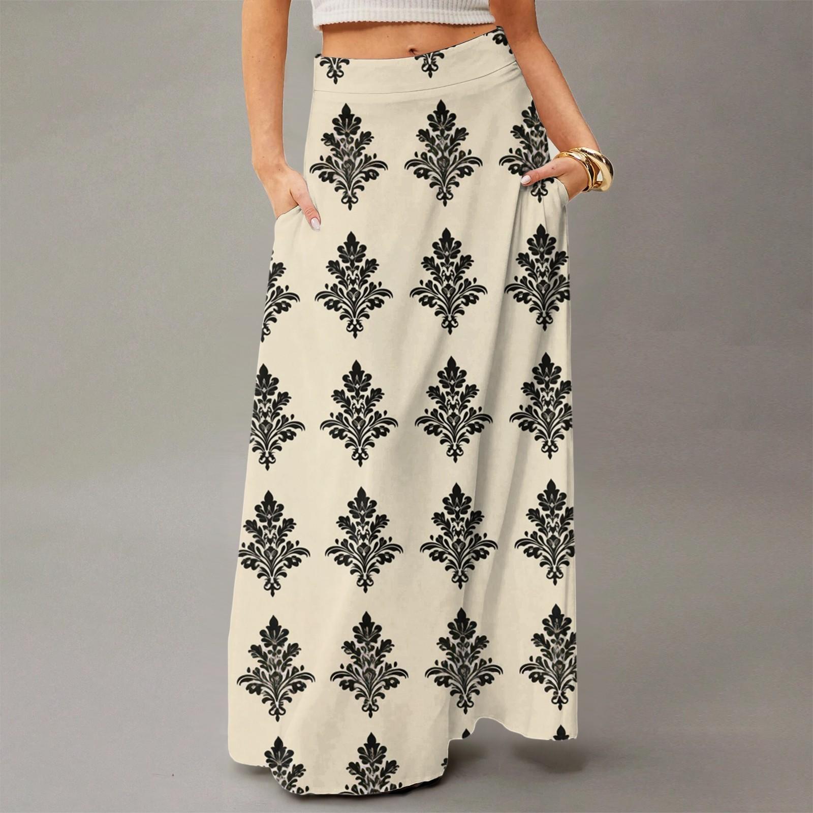 Женское струящееся платье макси, обычная повседневная юбка в стиле бохо с цветочным принтом L