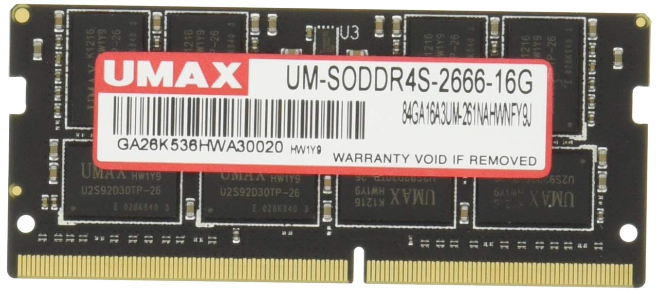 UMAX Technologies Notebook DDR4 16GB x 1 without heatsink SO-DIMM (Model number UM-SODDR4S-2666-16G)
UMAX Technologies Notebook DDR4 16GB x 1 without heatsink SO-DIMM (Model number UM-SODDR4S-2666-16G)
