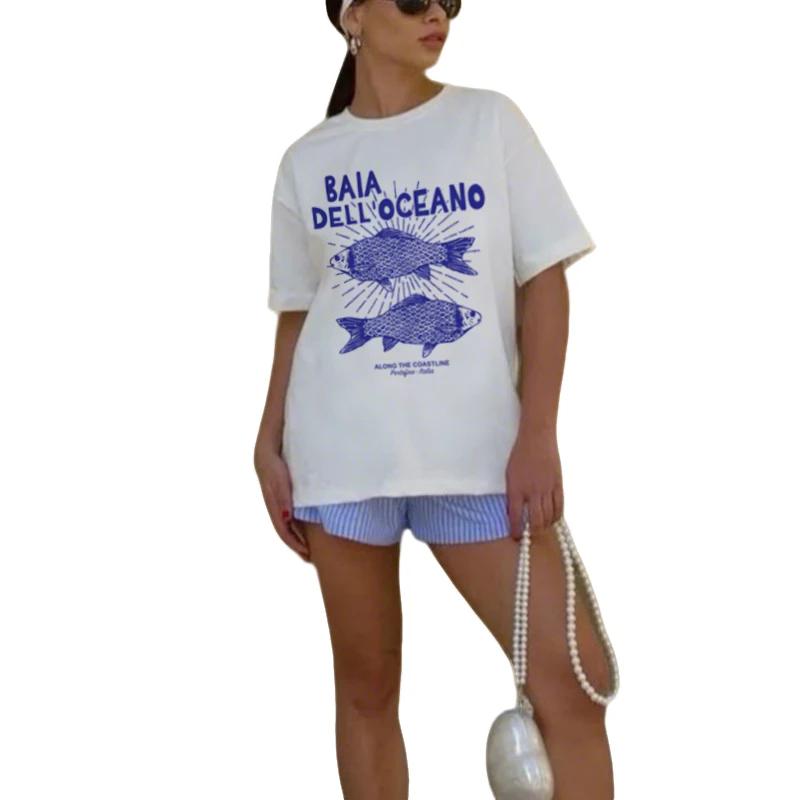Women Retro Boho Fish Print T Shirt Summer Aesthetic Coastal Beach TShirt Seafood Tee Shirt FeUnisex Loose Italian Vacation Tops 4XL
Women Retro Boho Fish Print T Shirt Summer Aesthetic Coastal Beach TShirt Seafood Tee Shirt FeUnisex Loose Italian Vacation Tops 4XL