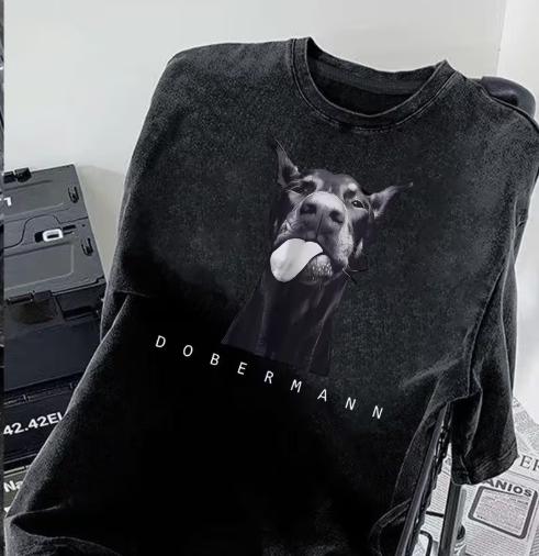 Womens Retro Washed Tshirt with Cute Doberman Pattern Print Soft Round Neck Short Sleeved Top Summer Tshirts S
Womens Retro Washed Tshirt with Cute Doberman Pattern Print Soft Round Neck Short Sleeved Top Summer Tshirts S