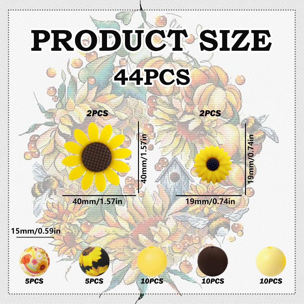 44PCS Sunflower Chrysanthemum Silicone Bead Set, perfect for DIY handmade crafts such as keychains, necklaces, bracelets, etc
44PCS Sunflower Chrysanthemum Silicone Bead Set, perfect for DIY handmade crafts such as keychains, necklaces, bracelets, etc