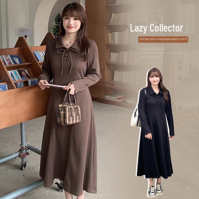 French Polo Collar Knitted Dress - Spring Large Size with Fishbone Waist and Drape Long Skirt, Plus Size 63555 3XL (160-180 lbs) чёрный
French Polo Collar Knitted Dress - Spring Large Size with Fishbone Waist and Drape Long Skirt, Plus Size 63555 3XL (160-180 lbs) чёрный