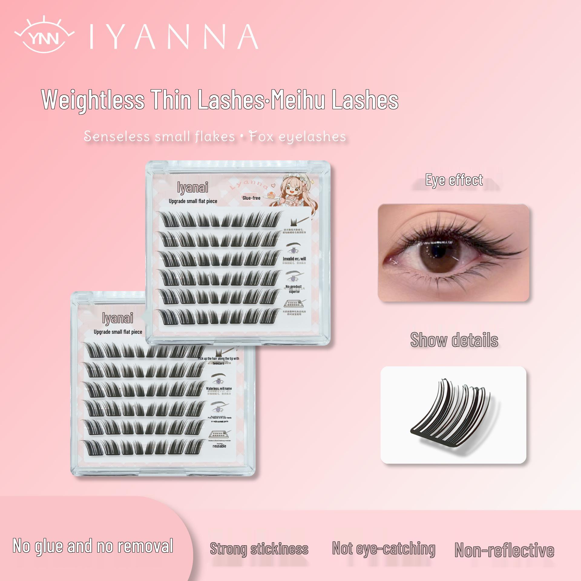 Iyan Na Self-Adhesive Fox-like Segment False Eyelashes - Small, Thin, Flat, Wind-Blown, No Glue Needed.
Iyan Na Self-Adhesive Fox-like Segment False Eyelashes - Small, Thin, Flat, Wind-Blown, No Glue Needed.