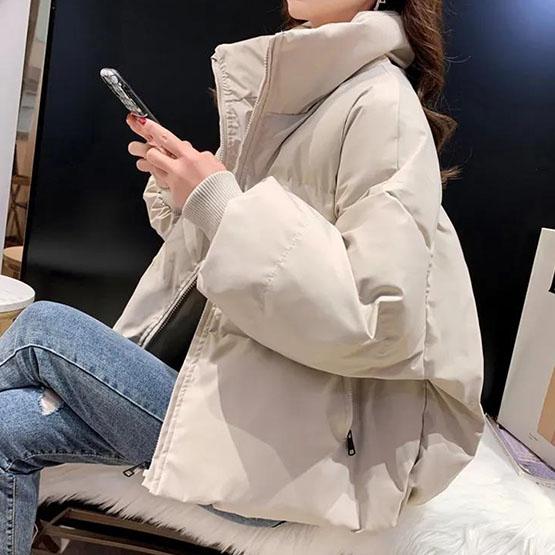 Женские зимние однотонные теплые хлопковые пальто, свободные ватные куртки большого размера с утолщенным воротником-стойкой M синий