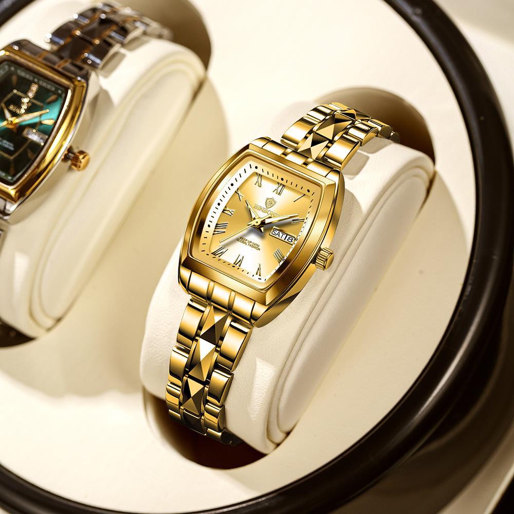 BINBOND Женские часы Бизнес Роскошные женские модные кварцевые часы в форме винной бочки из нержавеющей стали Водонепроницаемые светящиеся часы золотой