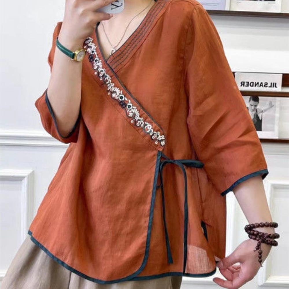 Новая футболка с V-образным вырезом, ретро-воротником в китайском стиле, вышитая из хлопка и льна с короткими рукавами для женщин на лето со свободными завязками, верхняя часть с жакетом M оранжевый
Новая футболка с V-образным вырезом, ретро-воротником в китайском стиле, вышитая из хлопка и льна с короткими рукавами для женщин на лето со свободными завязками, верхняя часть с жакетом M оранжевый