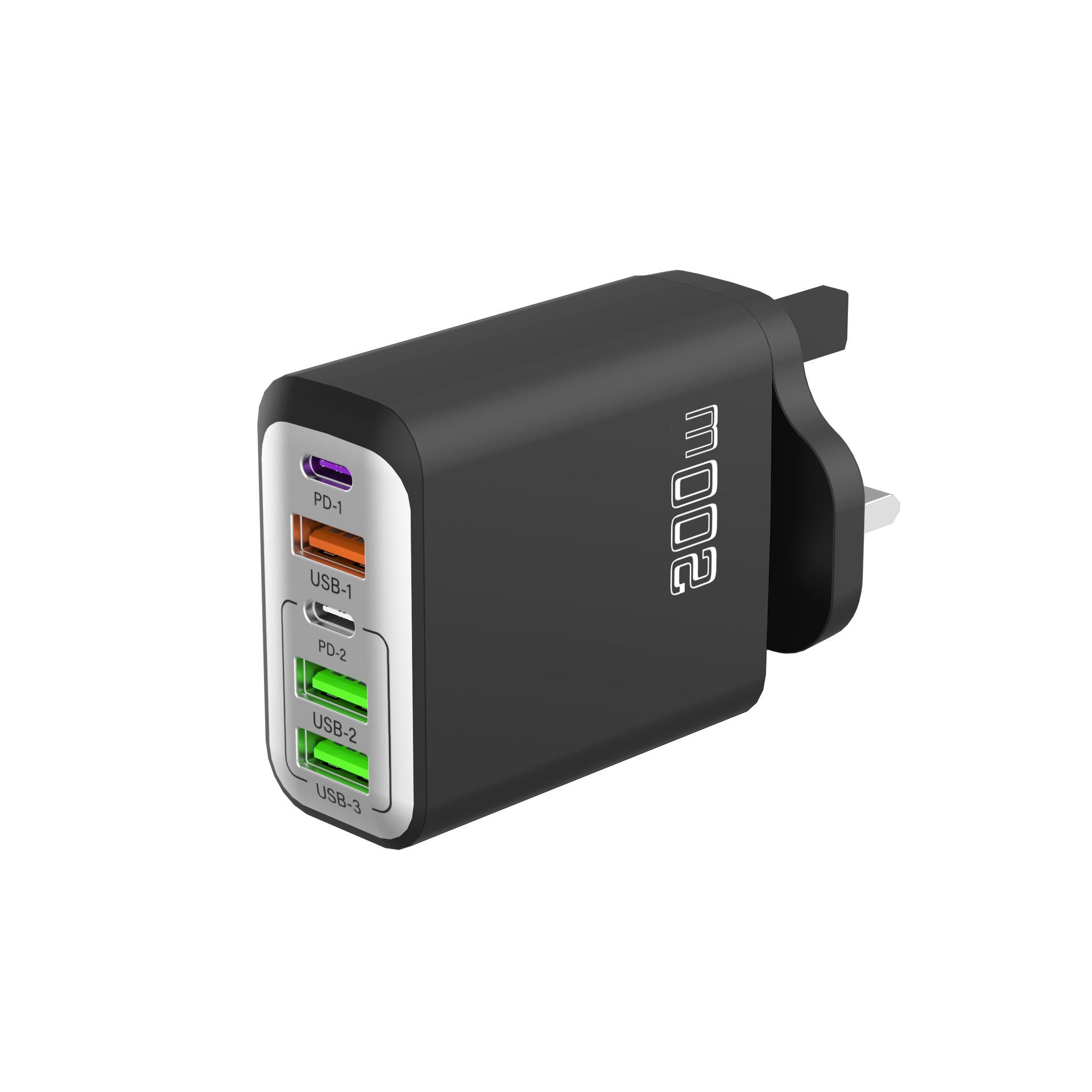 200W Multi-Port Charger with QC3.0 & PD Fast Charging, 3 USB + 2 PD Ports, EU/UK Plug, 5V/4A
200W Multi-Port Charger with QC3.0 & PD Fast Charging, 3 USB + 2 PD Ports, EU/UK Plug, 5V/4A