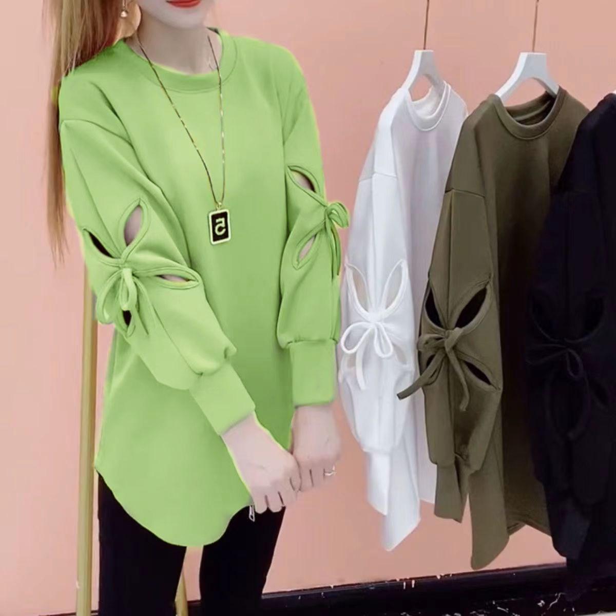 Женская футболка корейская модная одежда элегантный топ весенняя одежда черная уличная повседневная длинная белая свободная осенняя женская футболка XXL зелёный