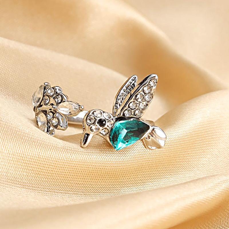 Женский подарок на день рождения, серебряный цвет, зеленый кристалл, ювелирное кольцо, регулируемое кольцо с колибри 
Женский подарок на день рождения, серебряный цвет, зеленый кристалл, ювелирное кольцо, регулируемое кольцо с колибри