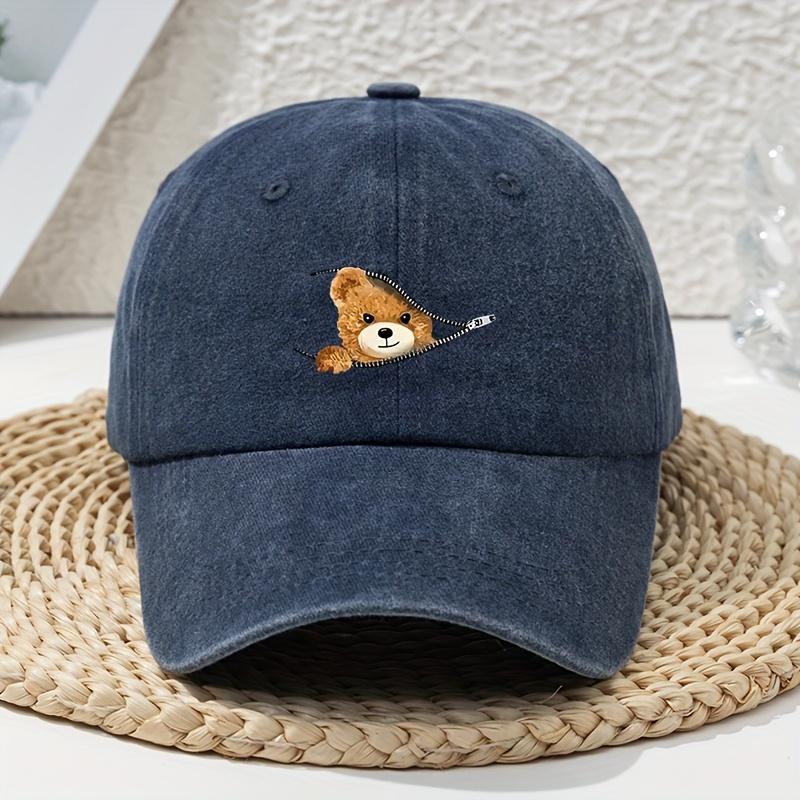 Cartoon zipper bear print baseball cap, versatile for spring and summer, retro soft top, distressed, washed dad hat темно-синього кольору
Cartoon zipper bear print baseball cap, versatile for spring and summer, retro soft top, distressed, washed dad hat темно-синього кольору
