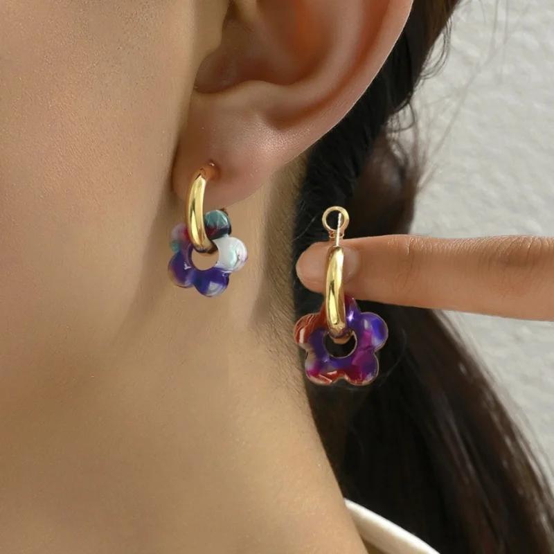 New Flower Resin Acrylic Drop Earrings Gold Color Round Circle Stainless Steel Ear Buckle Hoop Earrings for Women Jewelry Gift фиолетовый
New Flower Resin Acrylic Drop Earrings Gold Color Round Circle Stainless Steel Ear Buckle Hoop Earrings for Women Jewelry Gift фиолетовый