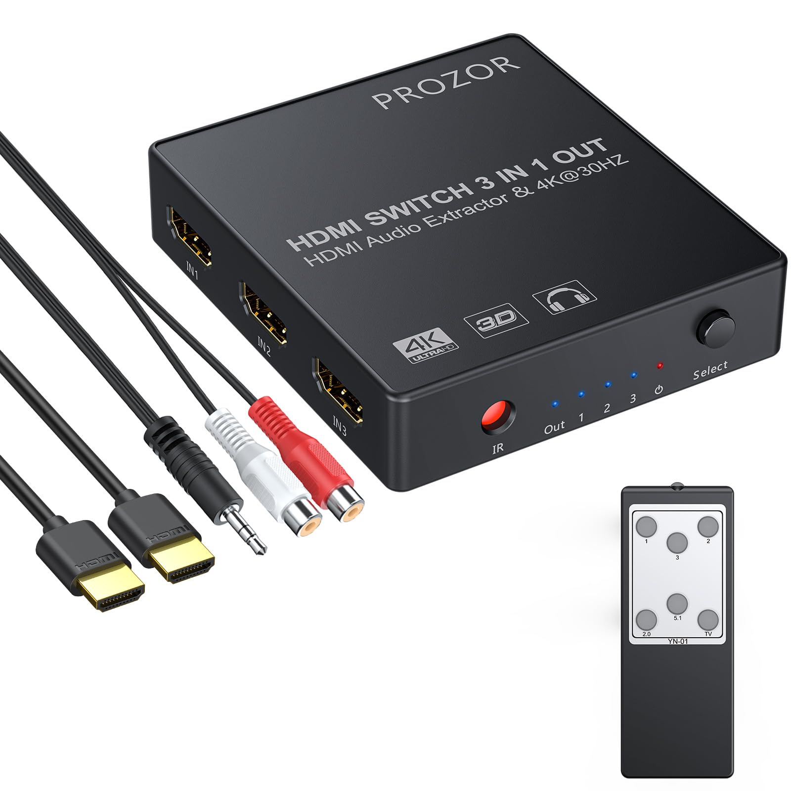Селектор PROZOR HDMI с функцией разделения звука 4K HDMI-кабель с USB-кабелем и пультом дистанционного управления HDMI1.4 2160p@30 Гц
Селектор PROZOR HDMI с функцией разделения звука 4K HDMI-кабель с USB-кабелем и пультом дистанционного управления HDMI1.4 2160p@30 Гц