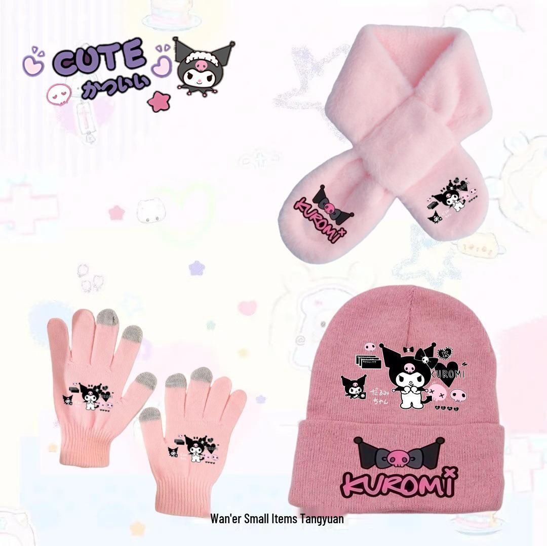 Kuromi Warm Three-Piece Set: Knit Gloves, Velvet-Lined Hat, Faux Rabbit Fur Scarf
Kuromi Warm Three-Piece Set: Knit Gloves, Velvet-Lined Hat, Faux Rabbit Fur Scarf