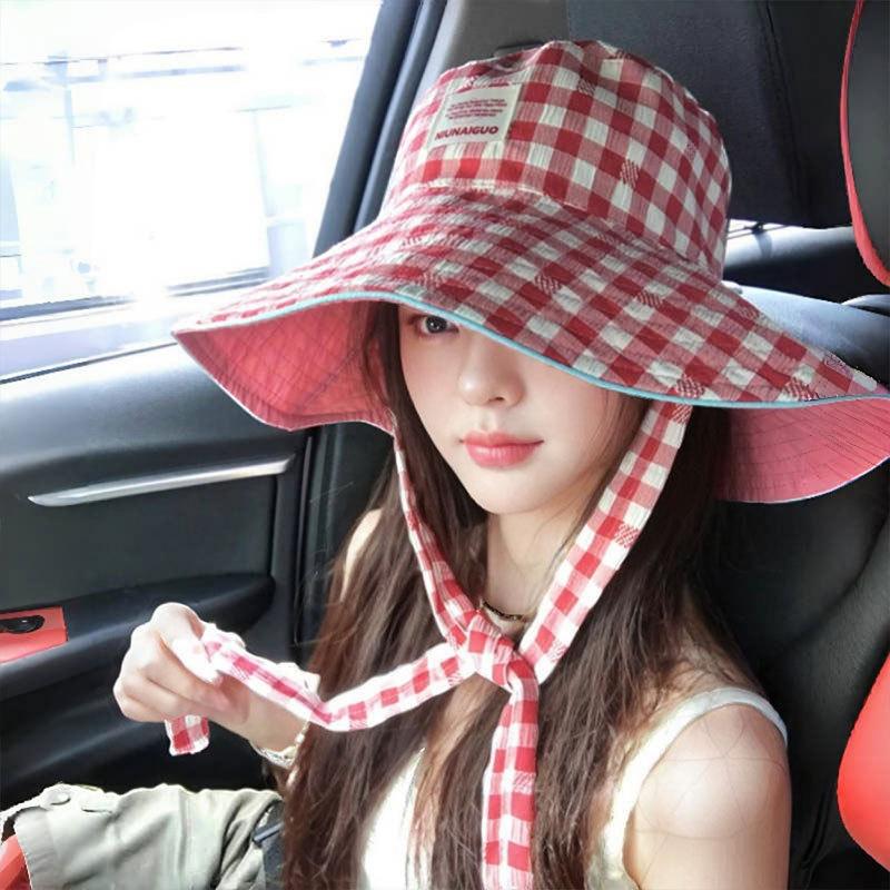 Korean Style Plaid Strap Fisherman Hat for Women In Summer Large Brim Showing Face Small Sun Protection Sun Hat Big Head Double Basin Hat No M(56-58cm)
Korean Style Plaid Strap Fisherman Hat for Women In Summer Large Brim Showing Face Small Sun Protection Sun Hat Big Head Double Basin Hat No M(56-58cm)