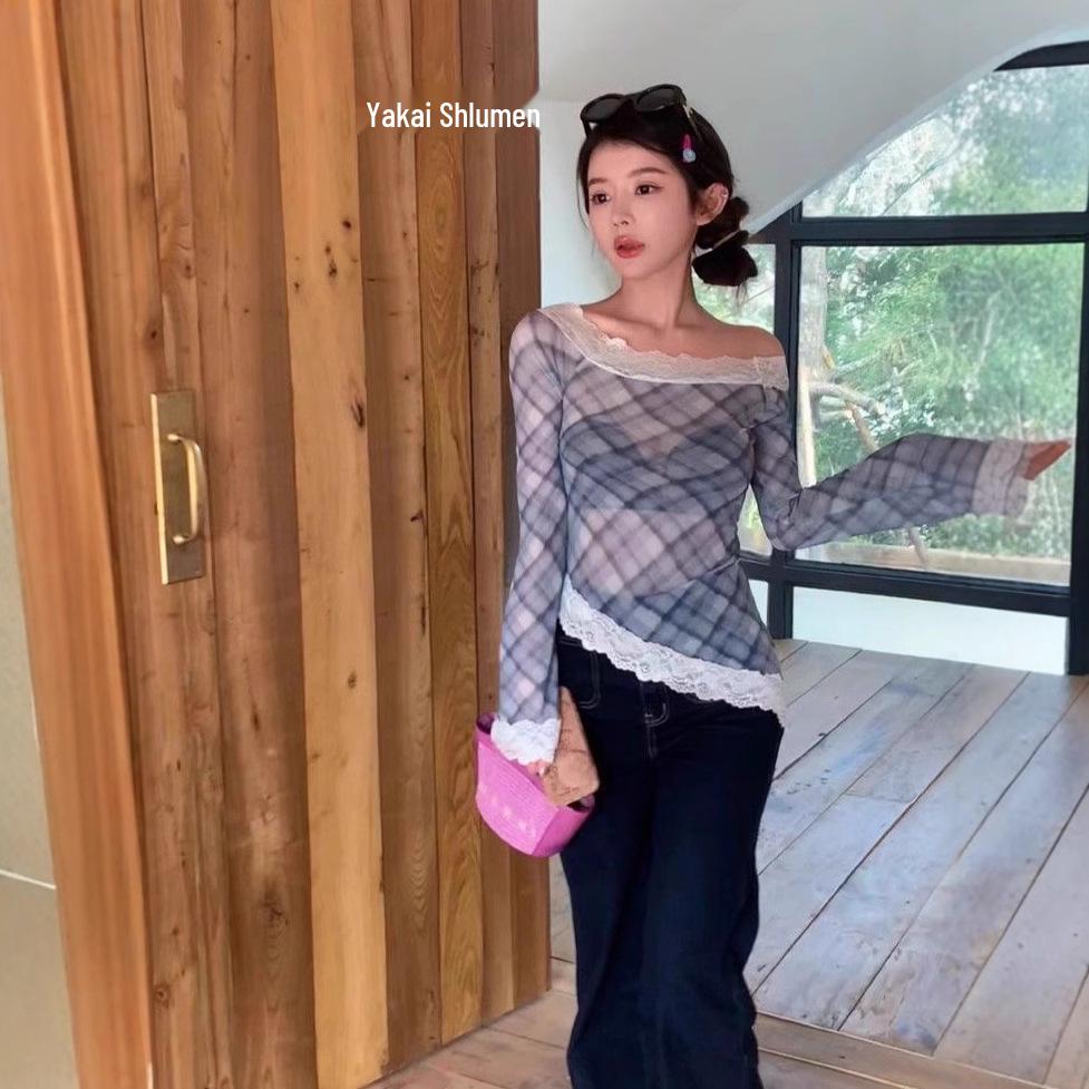 Thirteen Lines 2025 Spring Plaid Lace Trim One-Shoulder Long Sleeve Top for Women Large
Thirteen Lines 2025 Spring Plaid Lace Trim One-Shoulder Long Sleeve Top for Women Large