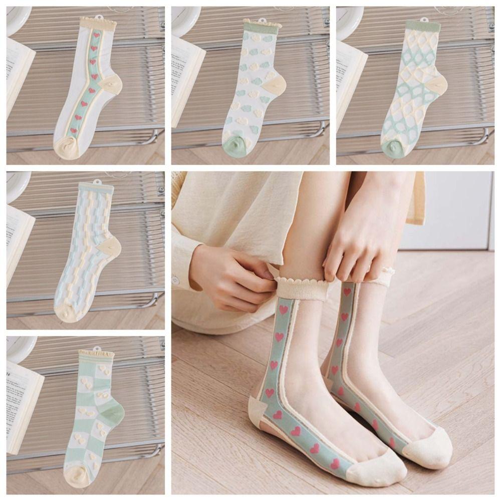 Cloud Crystal Silk Stripe Mid Tube Socks Love Heart Glass Silk Lace Transparent Socks Girl Style A
Cloud Crystal Silk Stripe Mid Tube Socks Love Heart Glass Silk Lace Transparent Socks Girl Style A