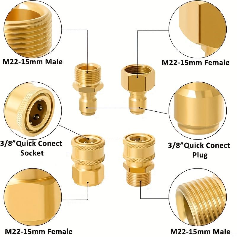 4-Pc High-Pressure Quick Disconnect Adapters, M22-15mm to 3/8 , Solid Brass for Electric Pressure Washers
4-Pc High-Pressure Quick Disconnect Adapters, M22-15mm to 3/8 , Solid Brass for Electric Pressure Washers