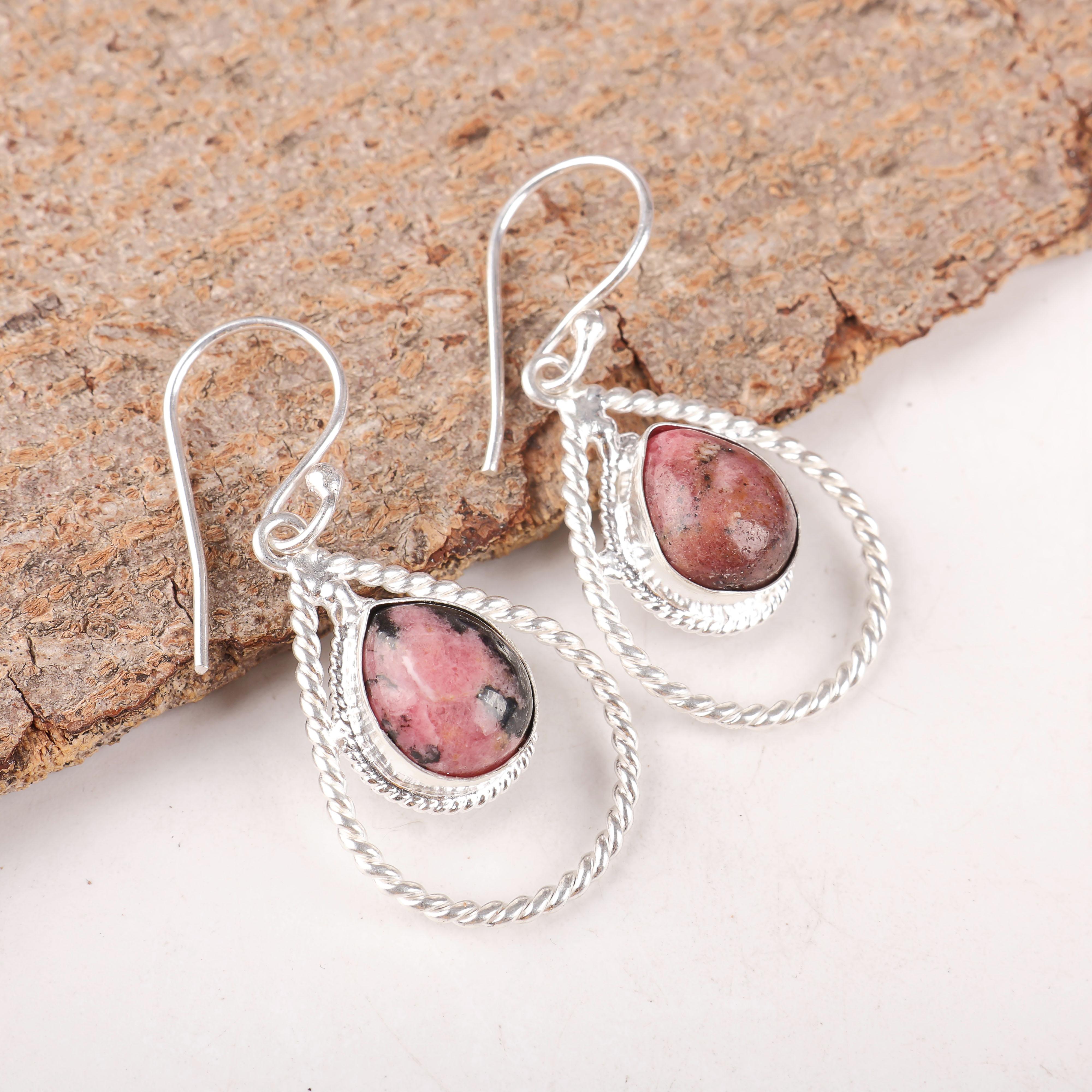 Black Rhodonite Gemstone Jewelry, 925 Sterling Silver Earrings, Handmade Rhodonite Silver Earrings Gift For Sister 1.70 Inches розовый 
Black Rhodonite Gemstone Jewelry, 925 Sterling Silver Earrings, Handmade Rhodonite Silver Earrings Gift For Sister 1.70 Inches розовый