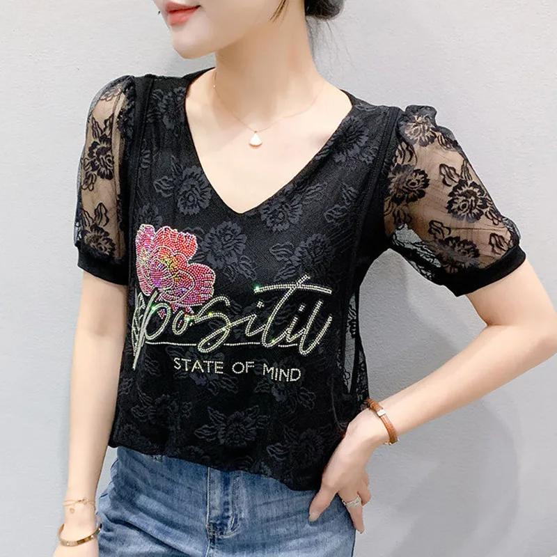 High End Summer New Women s Fashion Letter Hot Diamonds Lace T-Shirt Casual Tops Sexy Short Sleeved Luxury Flower Tees M чёрный
High End Summer New Women s Fashion Letter Hot Diamonds Lace T-Shirt Casual Tops Sexy Short Sleeved Luxury Flower Tees M чёрный