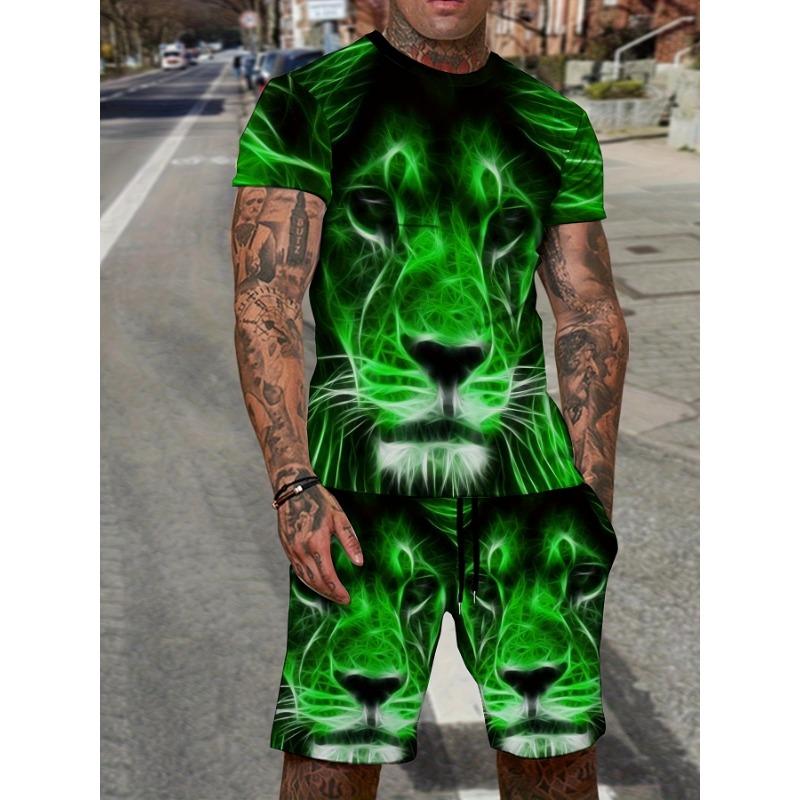 2-piece Men s Green Lion 3D Print Summer Leisure Outfit Set Short Sleeve Crew Neck T-shirt & Drawstring Shorts suits S
2-piece Men s Green Lion 3D Print Summer Leisure Outfit Set Short Sleeve Crew Neck T-shirt & Drawstring Shorts suits S