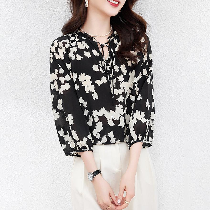 Дизайн в стиле легкой роскоши, черная шелковая рубашка с принтом, женская рубашка с рукавами три четверти, летний новый топ из шелка-мальберри 2XL
Дизайн в стиле легкой роскоши, черная шелковая рубашка с принтом, женская рубашка с рукавами три четверти, летний новый топ из шелка-мальберри 2XL