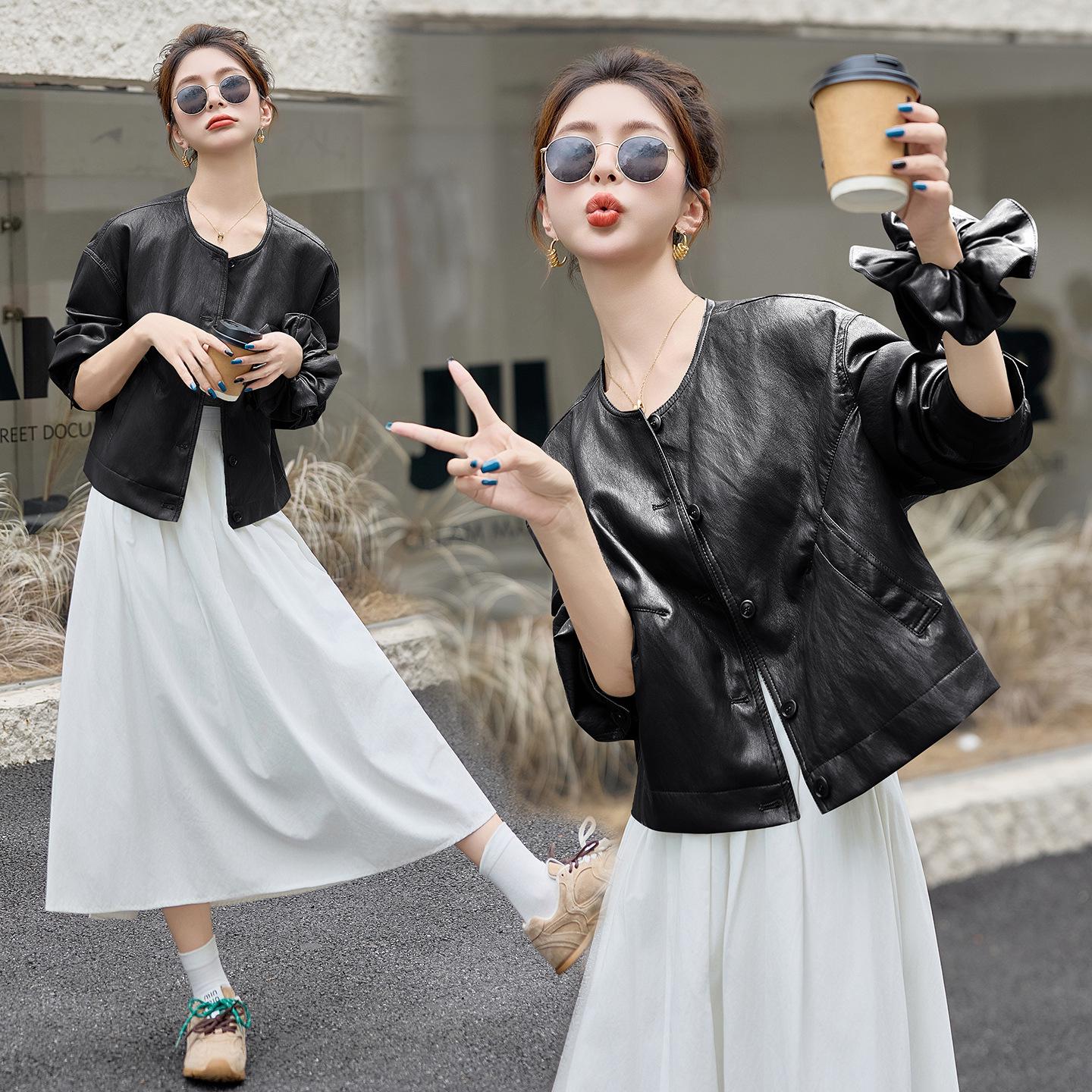 Женская кожаная куртка в корейском стиле с круглым вырезом и деталью в виде цветка на голове - маленький размер Large чёрный
Женская кожаная куртка в корейском стиле с круглым вырезом и деталью в виде цветка на голове - маленький размер Large чёрный