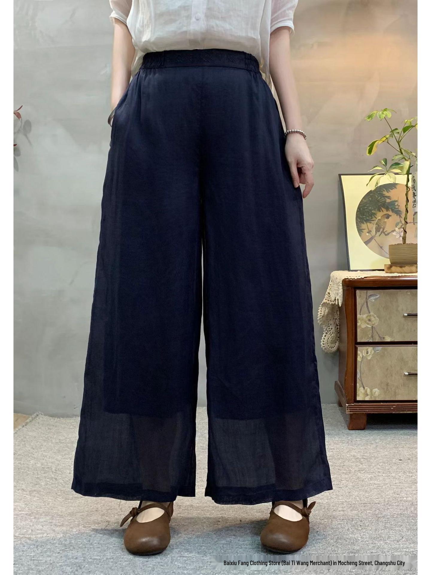 2026 Spring/Summer Women s Embroidered Linen Wide-Leg Pants with Elastic Waist - Retro, Solid Color, Double-Layer, Long and Casual. One Size
2026 Spring/Summer Women s Embroidered Linen Wide-Leg Pants with Elastic Waist - Retro, Solid Color, Double-Layer, Long and Casual. One Size