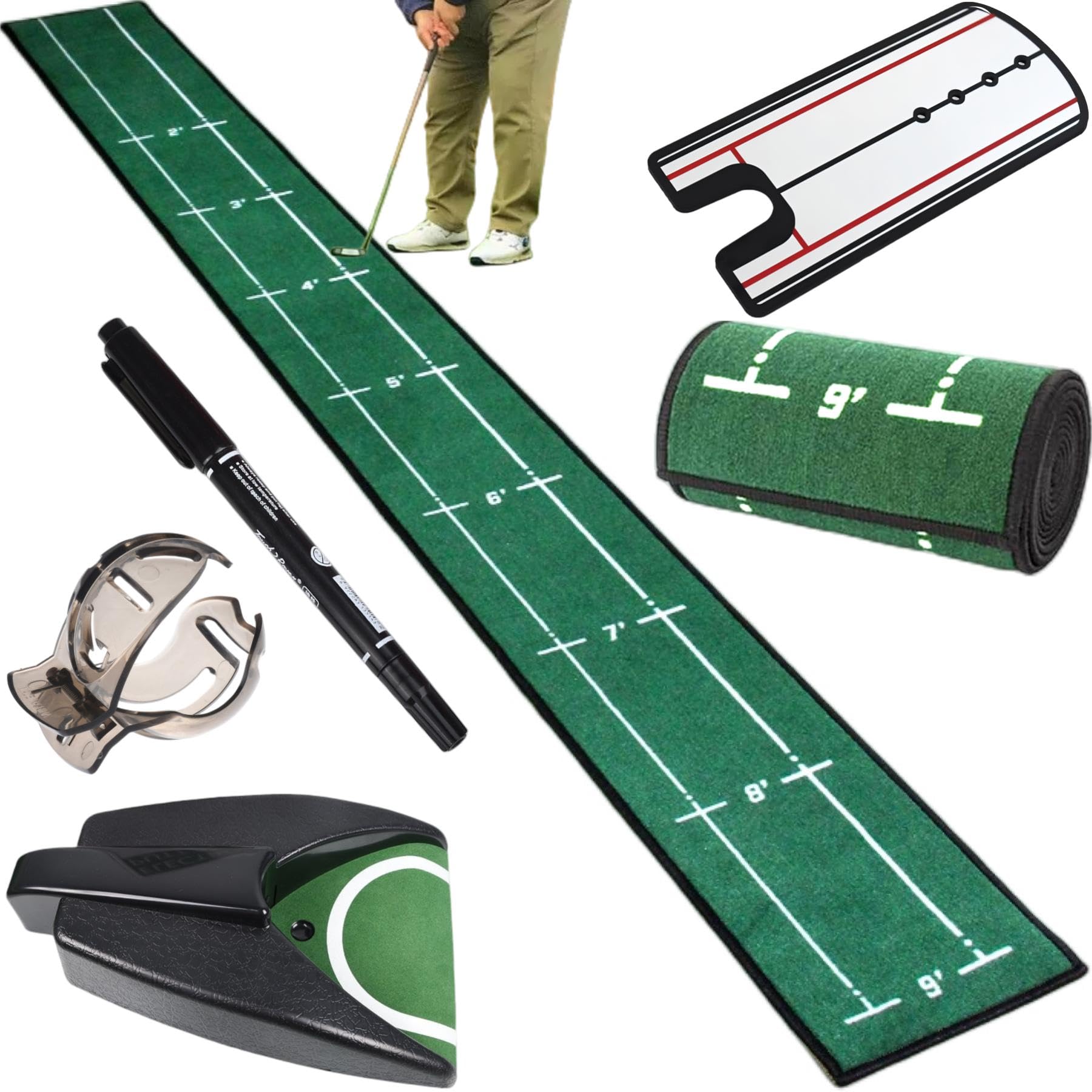 Gavit Putt Practice Equipment 5 Piece Set Putter Mat Golf Practice Mat Auto Returner Putting Mirror Golf Ball Marker
Gavit Putt Practice Equipment 5 Piece Set Putter Mat Golf Practice Mat Auto Returner Putting Mirror Golf Ball Marker