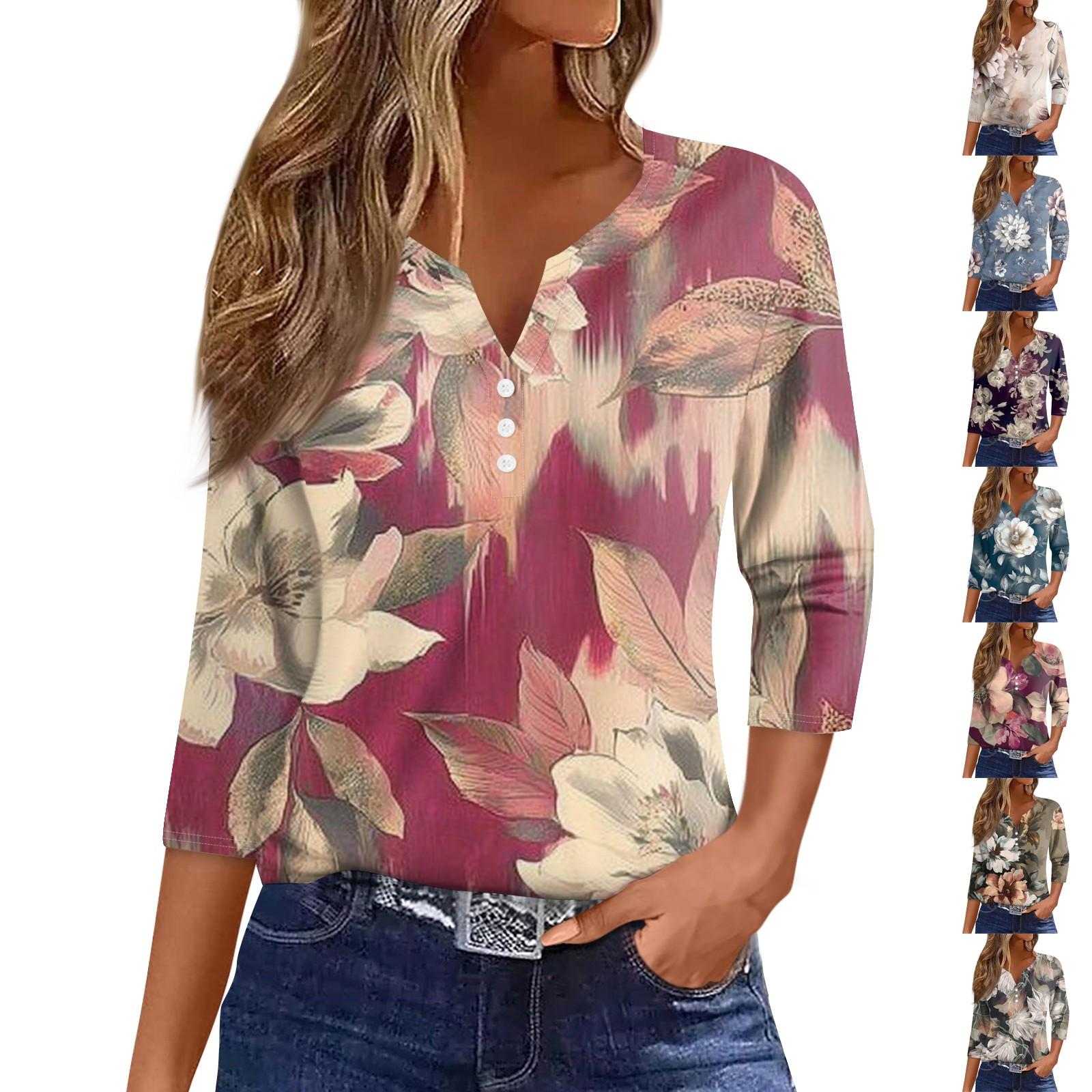 Women s Fashion Casual Floral Print V-Neck Decorative Button Three-quarter Sleeve T-Shirt Top M синій
Women s Fashion Casual Floral Print V-Neck Decorative Button Three-quarter Sleeve T-Shirt Top M синій
