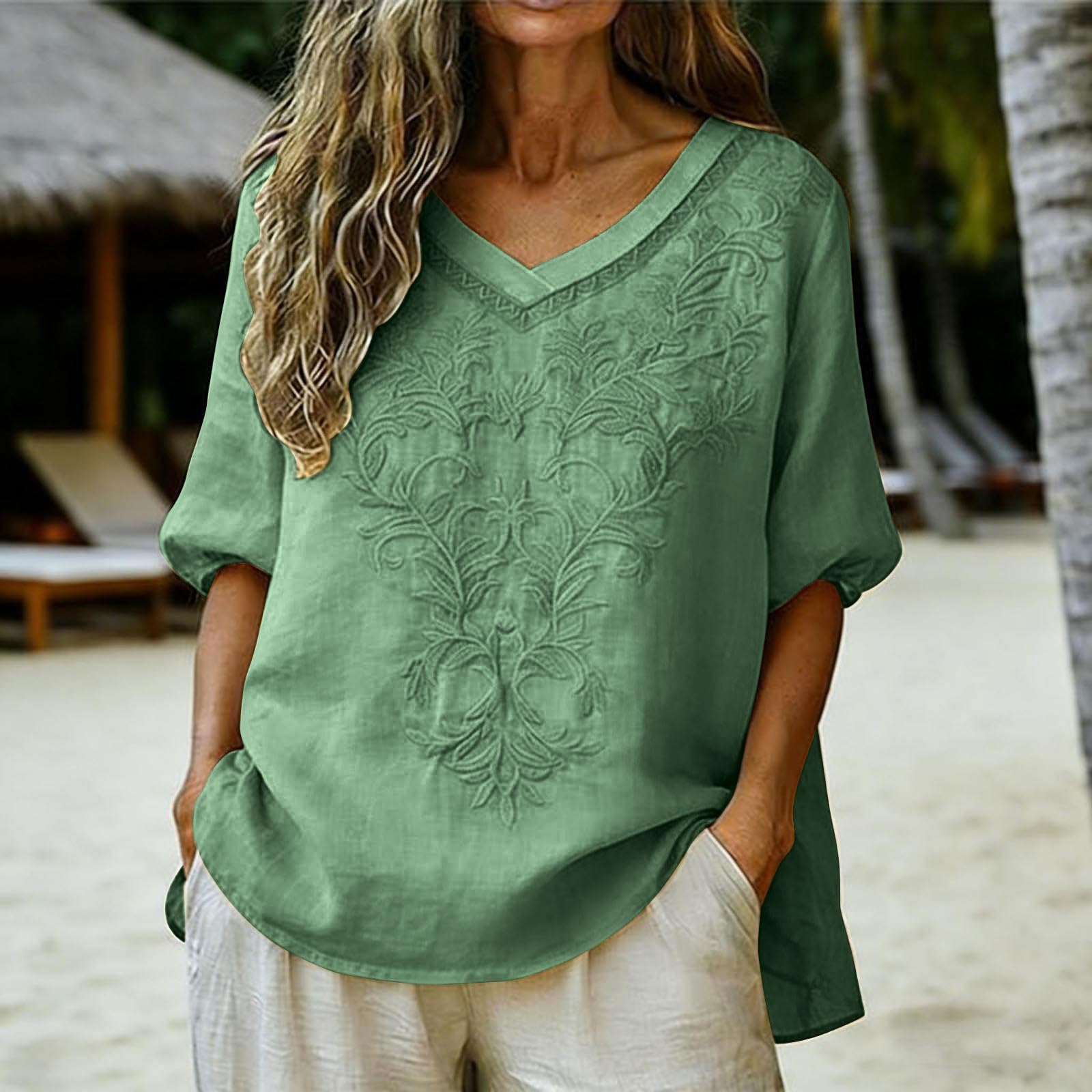 Women’s Vintage Embroidered V Neck Loose Fit Puff Sleeve Casual T Shirt Relaxed Style Comfortable Lightweight Top XL зелений
Women’s Vintage Embroidered V Neck Loose Fit Puff Sleeve Casual T Shirt Relaxed Style Comfortable Lightweight Top XL зелений