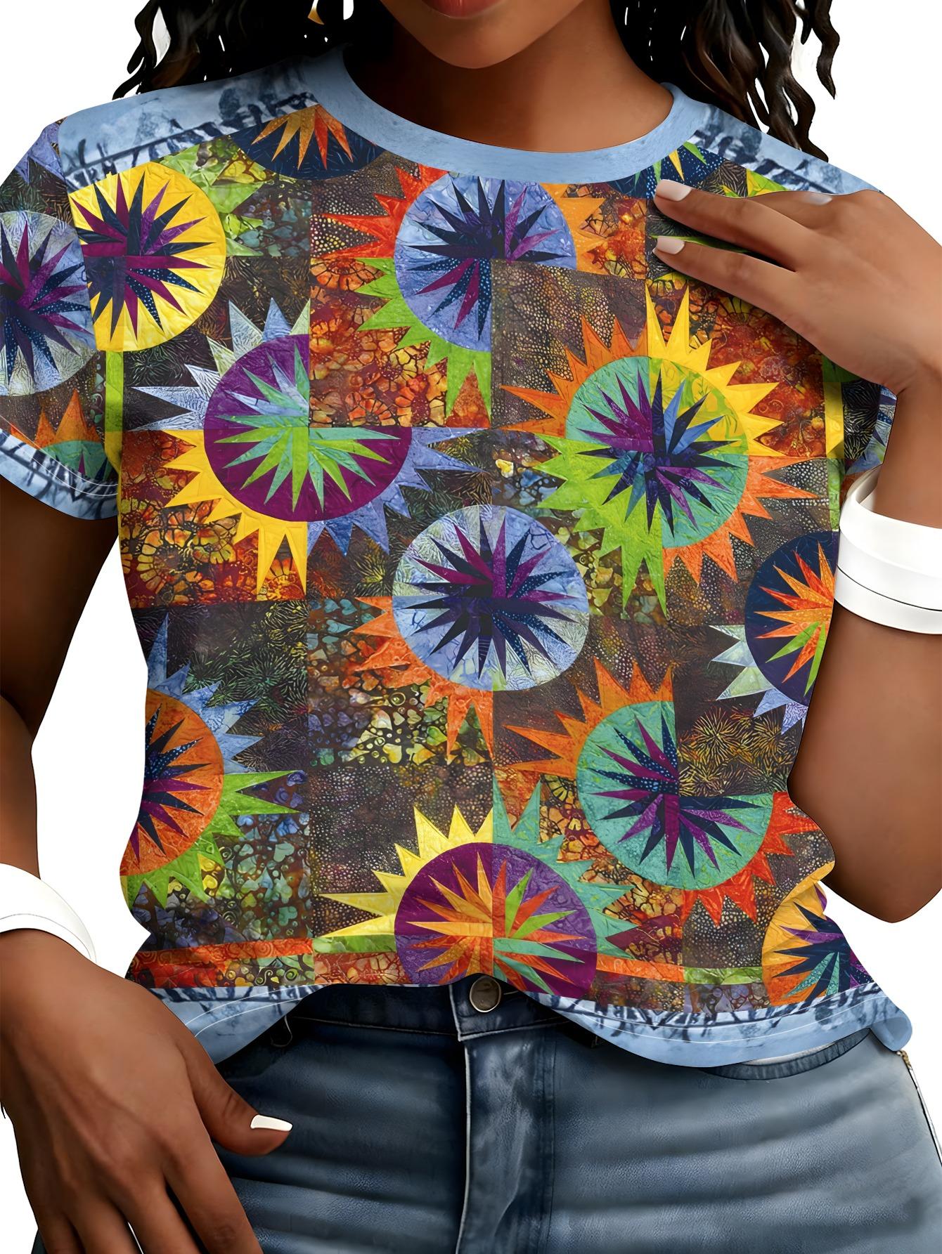 Printed Design - Not Textured Vintage Patchwork Sunflower Print Women s Round Neck Short Sleeve Top. Full of Independence Day Outfit Vibes. New Summer 2XL дубильна кора
Printed Design - Not Textured Vintage Patchwork Sunflower Print Women s Round Neck Short Sleeve Top. Full of Independence Day Outfit Vibes. New Summer 2XL дубильна кора