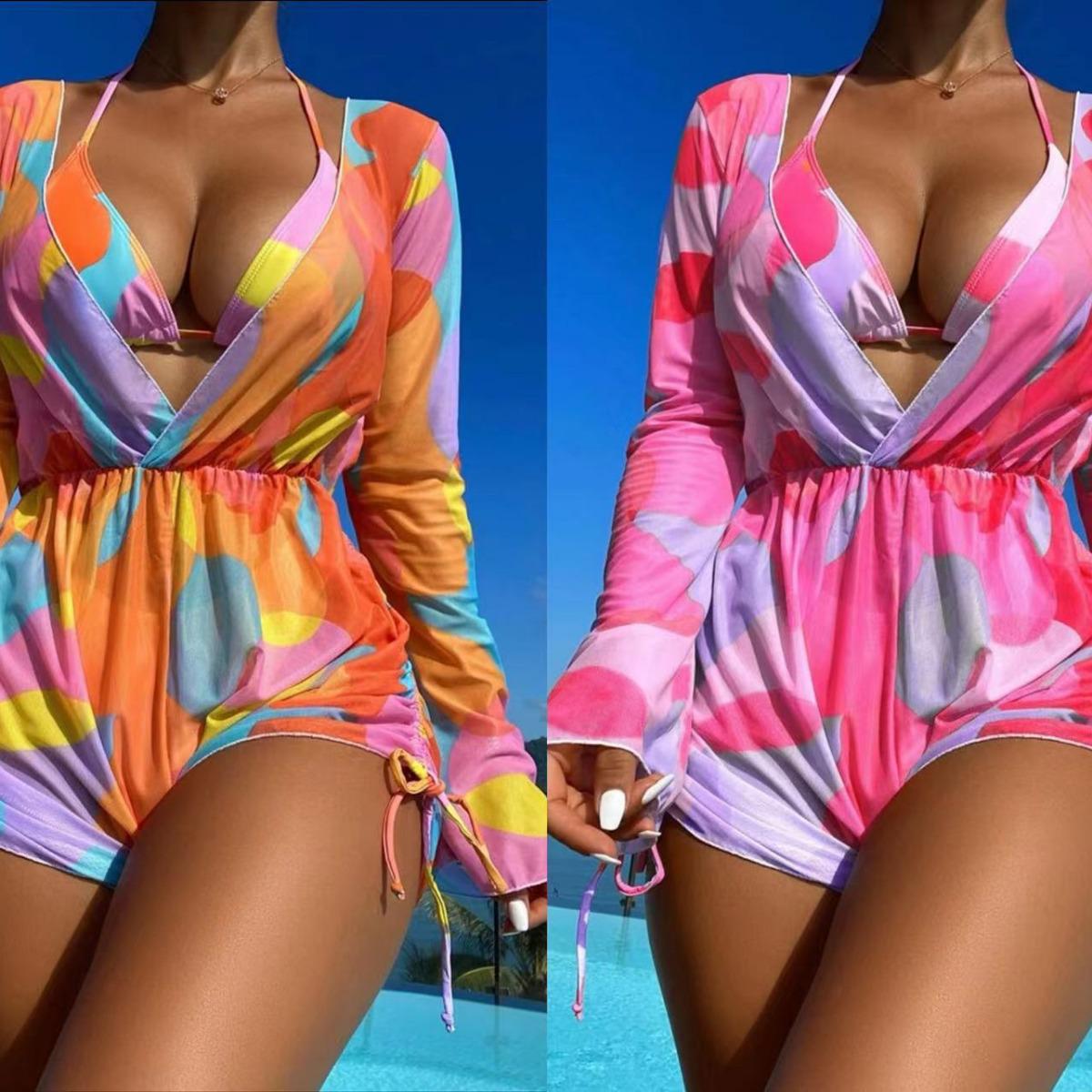 European & American Women s Sexy Three-Piece Mesh Bikini Set – Triangle Wrap Print Small
European & American Women s Sexy Three-Piece Mesh Bikini Set – Triangle Wrap Print Small