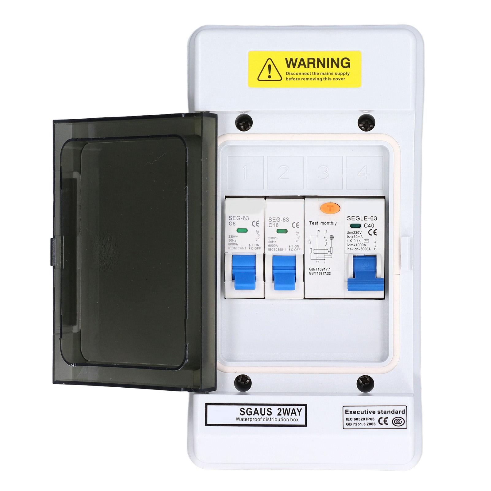 2 Way Circuit Breaker IP66 Mini Leakage Circuits Breakers 40A 30mA RCD+2MCB(6A+16A) 230V AU
2 Way Circuit Breaker IP66 Mini Leakage Circuits Breakers 40A 30mA RCD+2MCB(6A+16A) 230V AU
