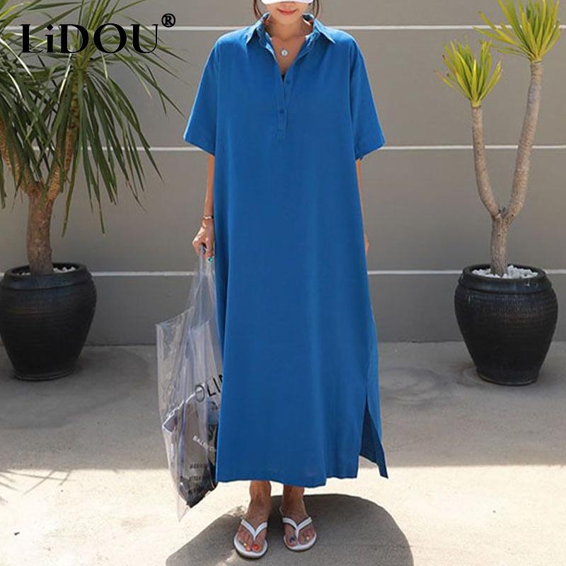 Summer New Turn-down Collar Solid Color Tshirt Dress Women Button Short Sleeve Loose Casual Maxi Dress Ladies Korean Style Robe XXXL чорний
Summer New Turn-down Collar Solid Color Tshirt Dress Women Button Short Sleeve Loose Casual Maxi Dress Ladies Korean Style Robe XXXL чорний