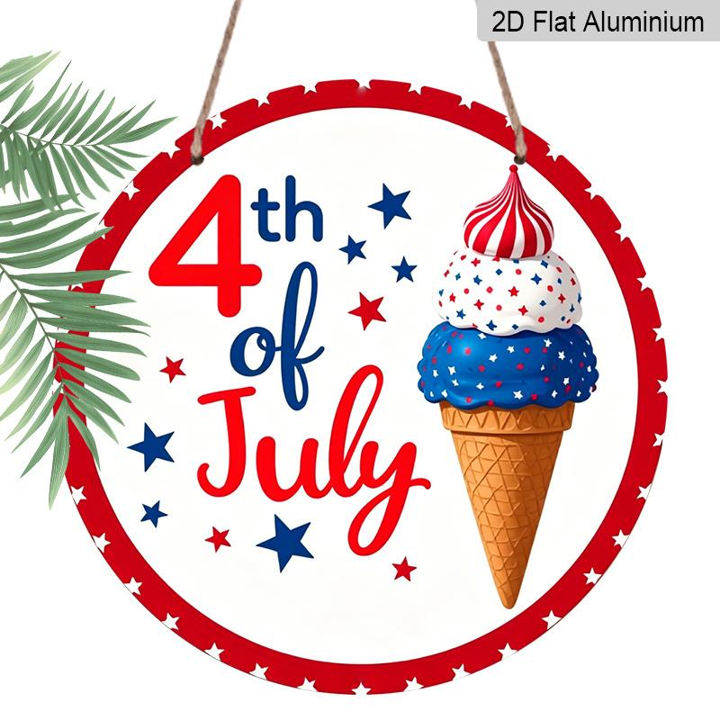2D Flat - Decorative Signs, 4th of July Patriotic Aluminum Pendant with Hemp Rope - Round Ice Cream Cone Design, Red White and Blue Stars and Stripes 7.87 * 7.87 inches
2D Flat - Decorative Signs, 4th of July Patriotic Aluminum Pendant with Hemp Rope - Round Ice Cream Cone Design, Red White and Blue Stars and Stripes 7.87 * 7.87 inches
