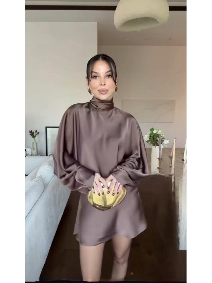 2026 Trendy European & American High Neck, High Waist Satin Long Sleeve Solid Color Short Dress M коричневий
2026 Trendy European & American High Neck, High Waist Satin Long Sleeve Solid Color Short Dress M коричневий