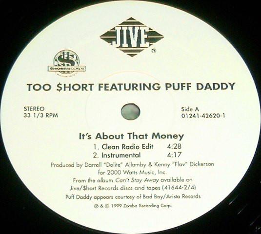 12inch Record TOO SHORT, PUFF DADDY - It s About That Money 01241426201 Jive 1999 US Rap & Hip-Hop/R&B Used
12inch Record TOO SHORT, PUFF DADDY - It s About That Money 01241426201 Jive 1999 US Rap & Hip-Hop/R&B Used