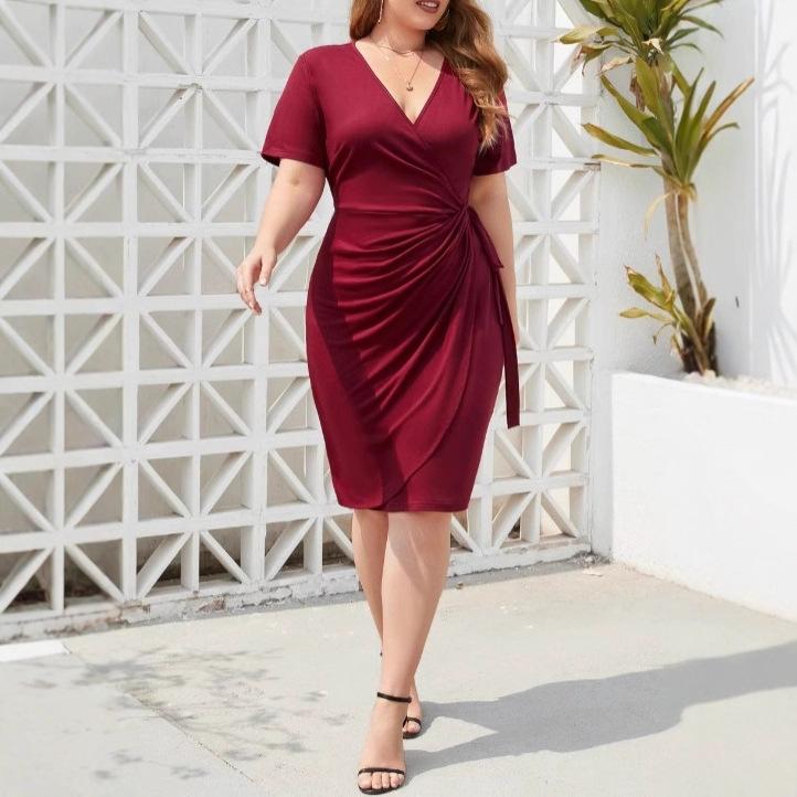 Burgundy V-Neck Short Sleeve Midi Dress with Belt 5XL червоний
Burgundy V-Neck Short Sleeve Midi Dress with Belt 5XL червоний