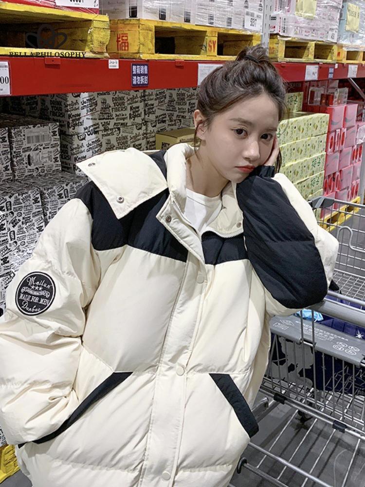 Новая женская зимняя свободная куртка на хлопковой подкладке с коротким капюшоном, теплая пара, куртка с длинными рукавами на хлопковой подкладке, женская модная одежда XL белый