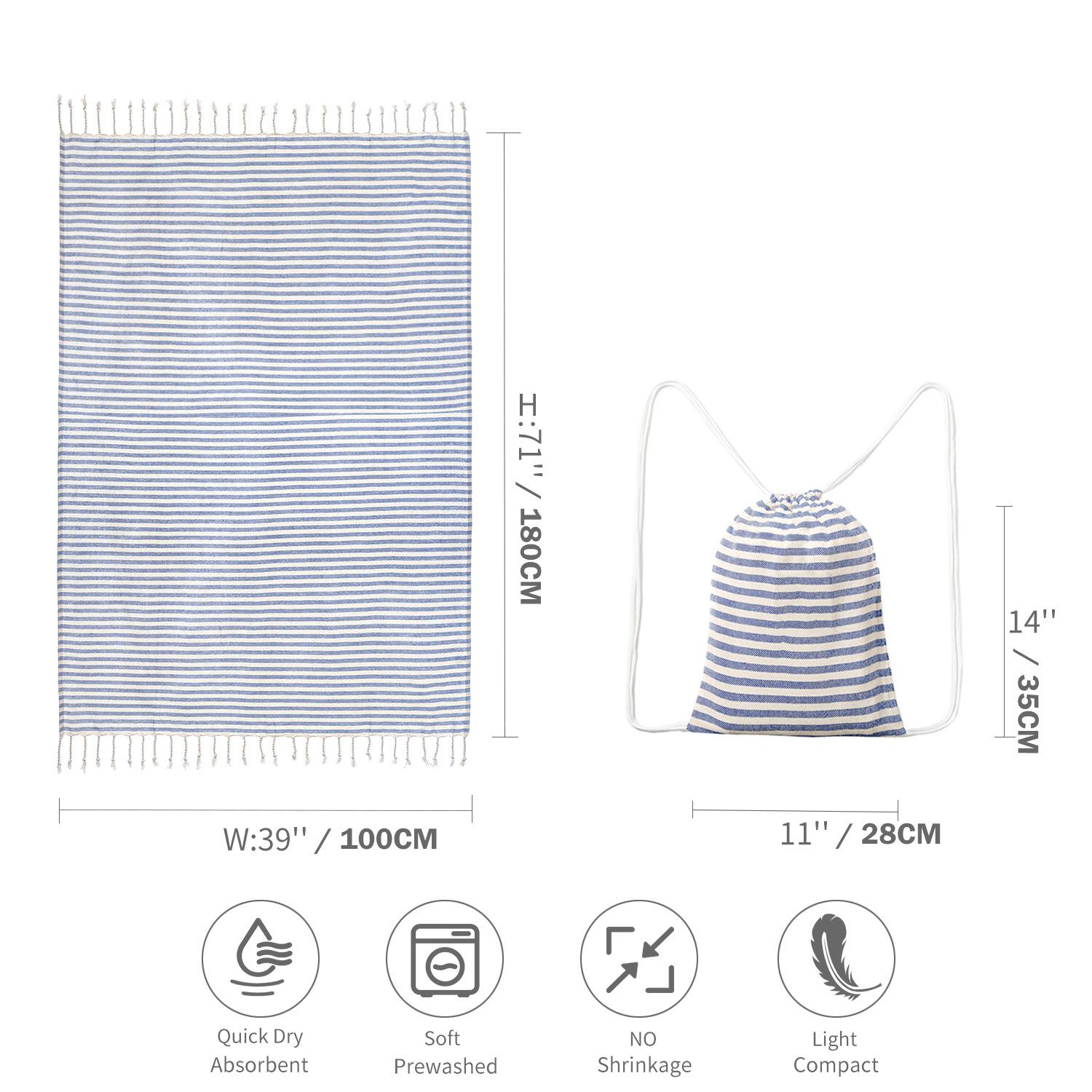 Полосатое пляжное полотенце с бахромой и рюкзаком для взрослых, большое банное полотенце 100*180cm синий