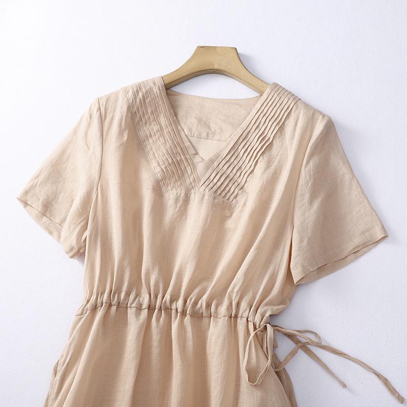 2025 summer new apricot pink pleated cotton and linen dress women, loose V-neck short-sleeved solid color long skirt M
2025 summer new apricot pink pleated cotton and linen dress women, loose V-neck short-sleeved solid color long skirt M