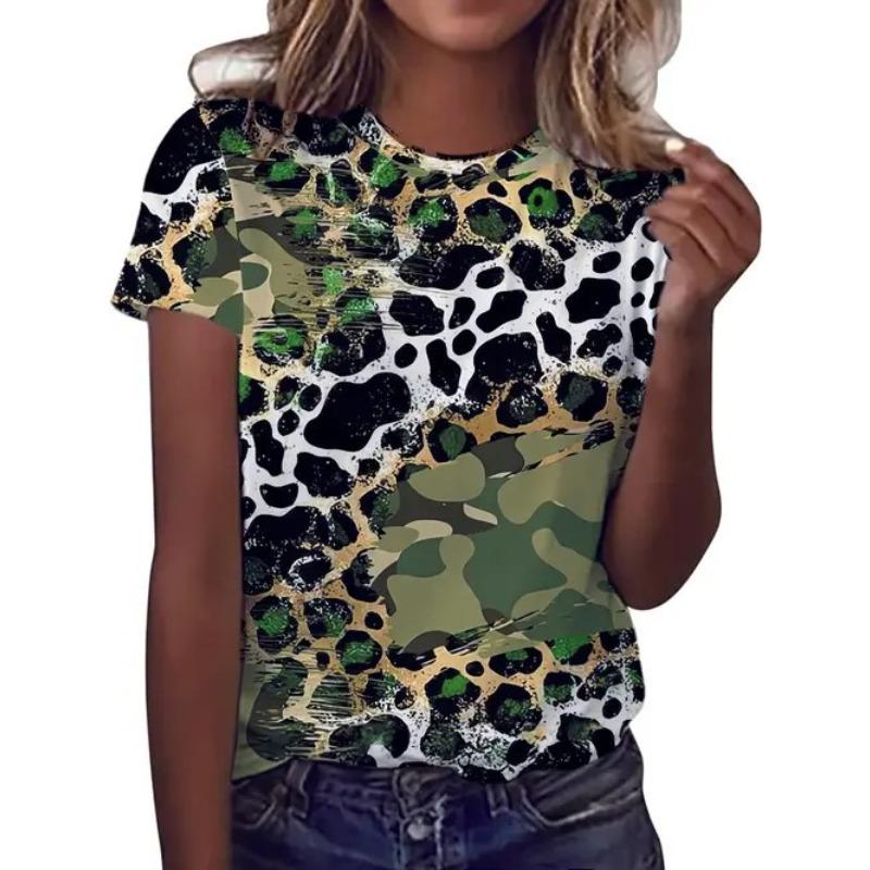 Summer Round Neck 3D Leopard Print Top Fashionable Casual Short Sleeved Women s T-shirts S
Summer Round Neck 3D Leopard Print Top Fashionable Casual Short Sleeved Women s T-shirts S